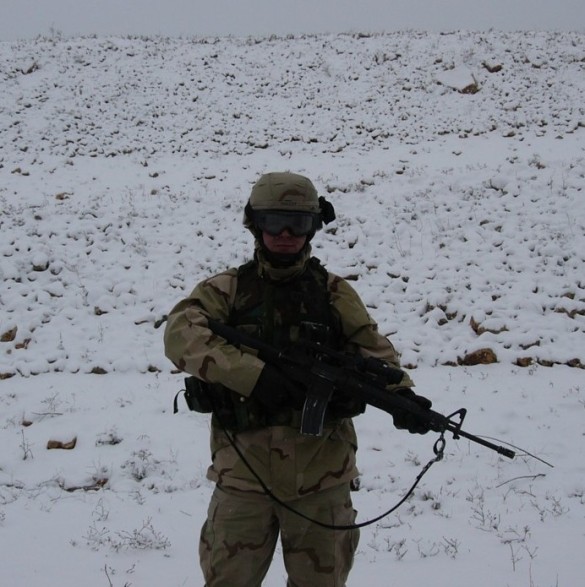 Near the Syrian border in Iraq in 2004. FYI, it does get cold there. 